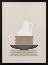 Dishes and a vase in beige Poster