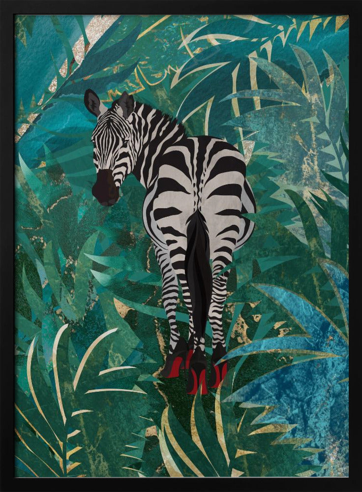 Zebra wearing heels in the jungle Poster