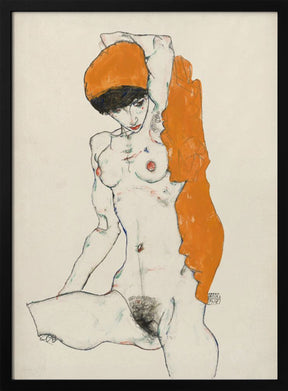 Standing Nude With Orange Drapery 1914 Poster