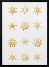 Twelve geometric snowflakes in gold Poster