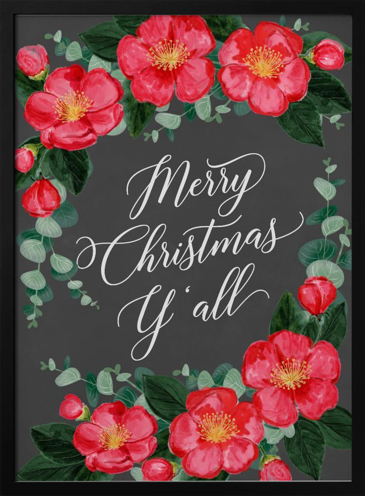 Watercolor camellias Merry Christmas Y'all Poster