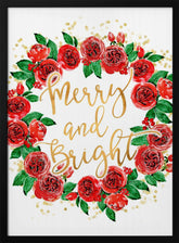 Merry and bright wreath of red English roses Poster