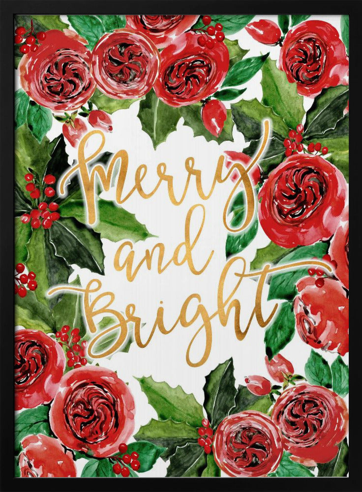 Merry and bright holiday roses Poster