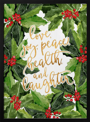 Holly floral art with holiday wishes Poster