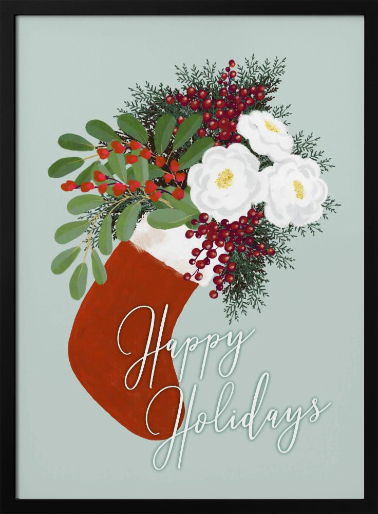 Floral Stocking Happy holidays Poster