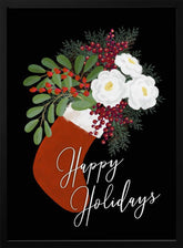 Floral Stocking Happy holidays in black Poster