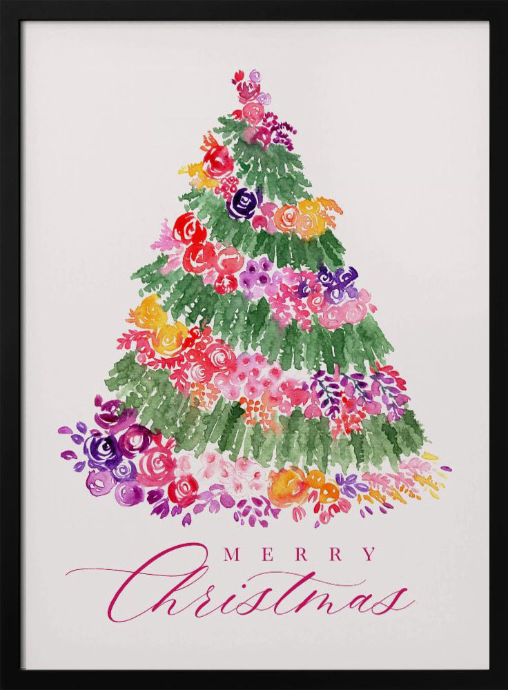 Floral Christmas tree in pink Poster