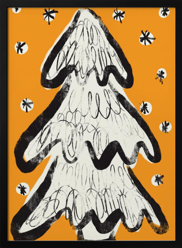 Christmas Tree And Snow Yellow Poster