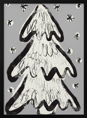 Christmas Tree And Snow Grey Poster