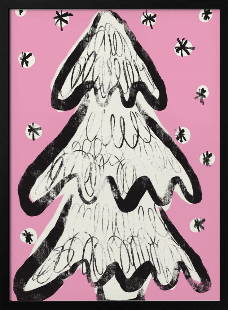 Christmas Tree And Snow Pink Poster