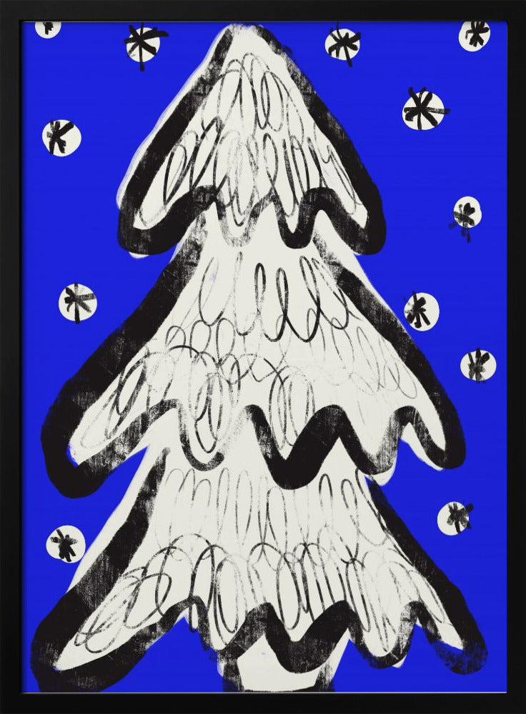 Christmas Tree And Snow Blue Poster