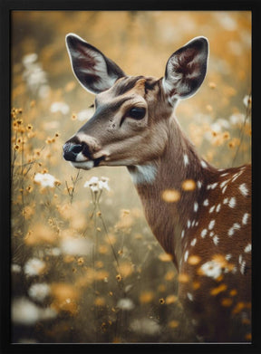 Deer In Flower Field Poster