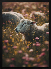 Sheeps In Flower Field Poster