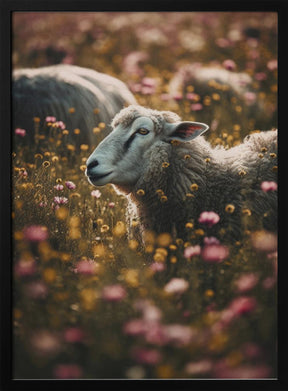 Sheeps In Flower Field Poster