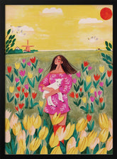 Woman in spring tulip field Poster