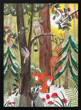 Green Christmas forest with animals Poster