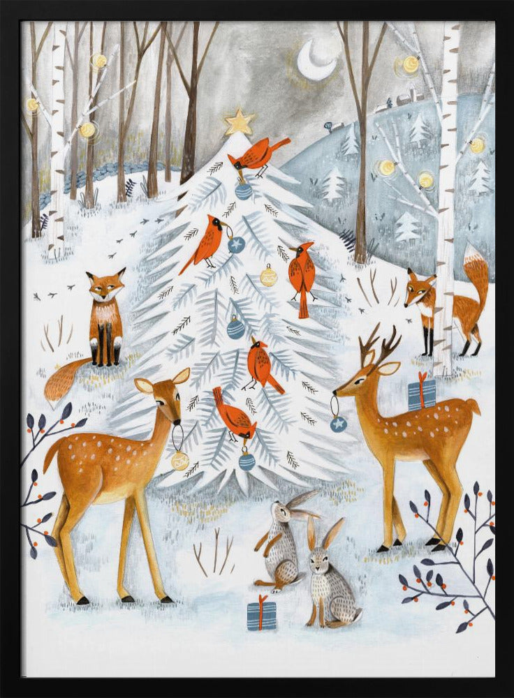 Christmas in the winter animal forest Poster