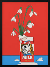 Snowdrops in Spilled Milk Carton Retro Illustration Poster