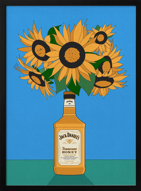 Sunflowers in Honey Whiskey Retro Illustration Poster