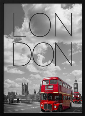 Red Buses in London | Text &amp; Skyline Poster