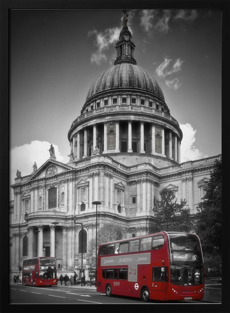 LONDON St. Paul’s Cathedral &amp; Red Bus Poster