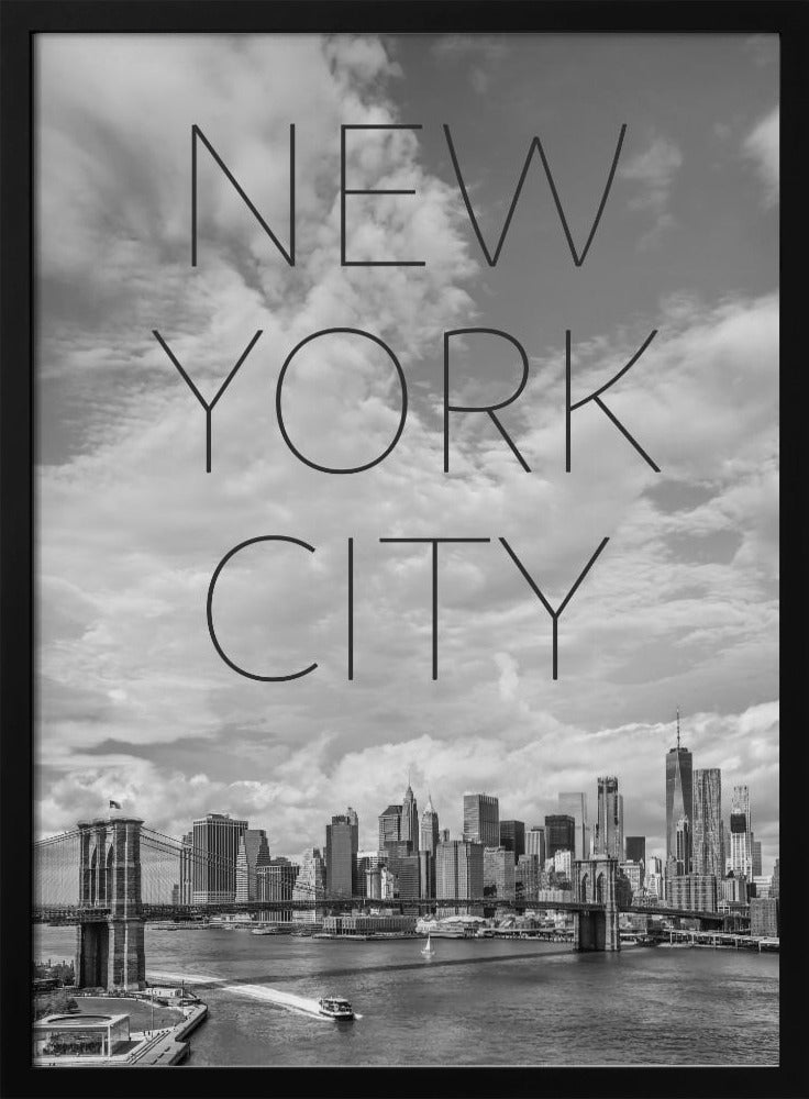 NYC Brooklyn Bridge &amp; Lower Manhattan | Text &amp; Skyline Poster