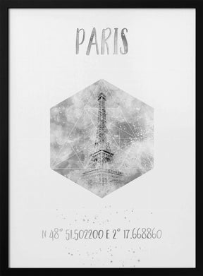 Coordinates PARIS Eiffel Tower | monochrome watercolor Poster