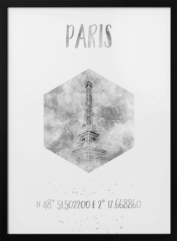 Coordinates PARIS Eiffel Tower | monochrome watercolor Poster