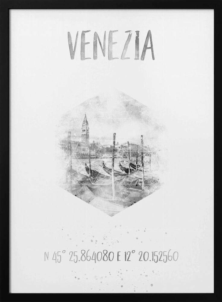 Coordinates VENICE Grand Canal | monochrome watercolor Poster