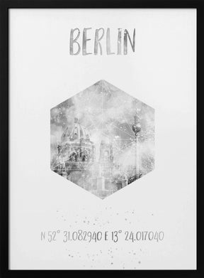 Coordinates BERLIN CATHEDRAL &amp; TELEVISION TOWER | monochrome watercolor Poster