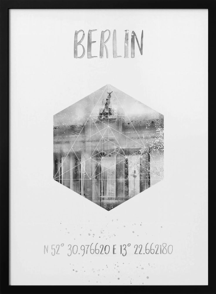 Coordinates BERLIN Brandenburg Gate |  monochrome watercolor Poster