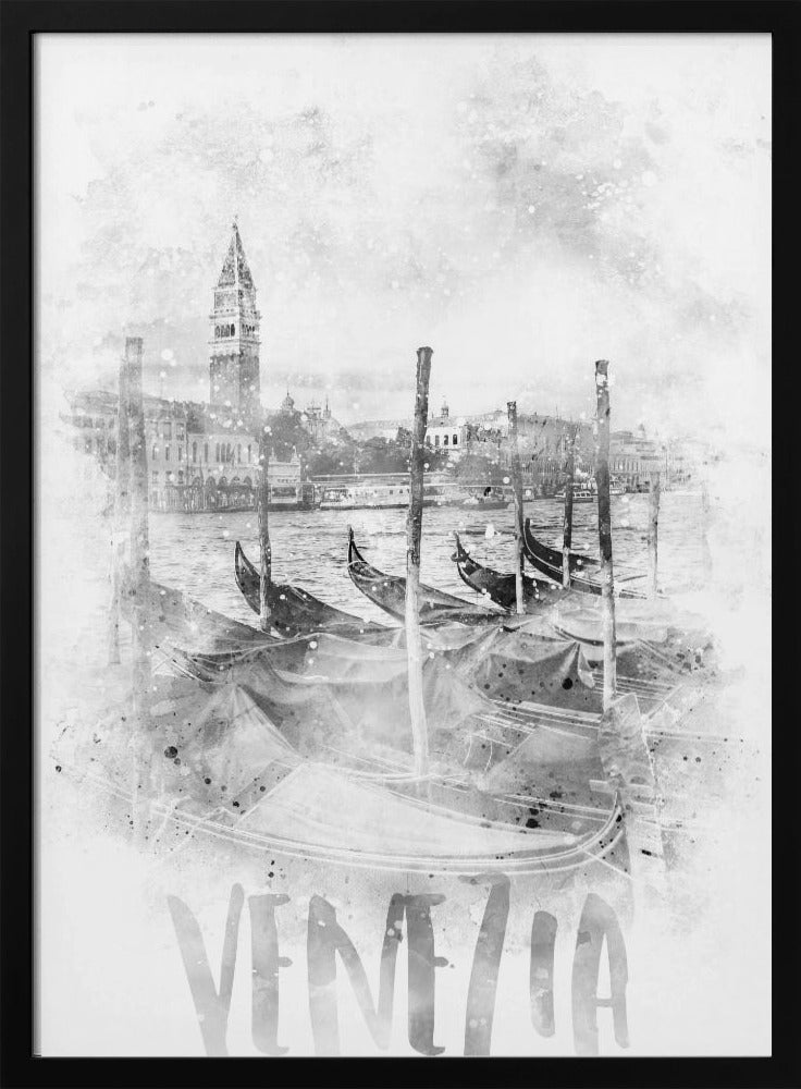 Monochrome Art VENICE Canal Grande | watercolor Poster