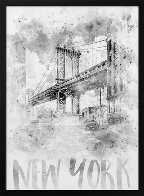 Monochrome Art NYC Manhattan Bridge | watercolor Poster