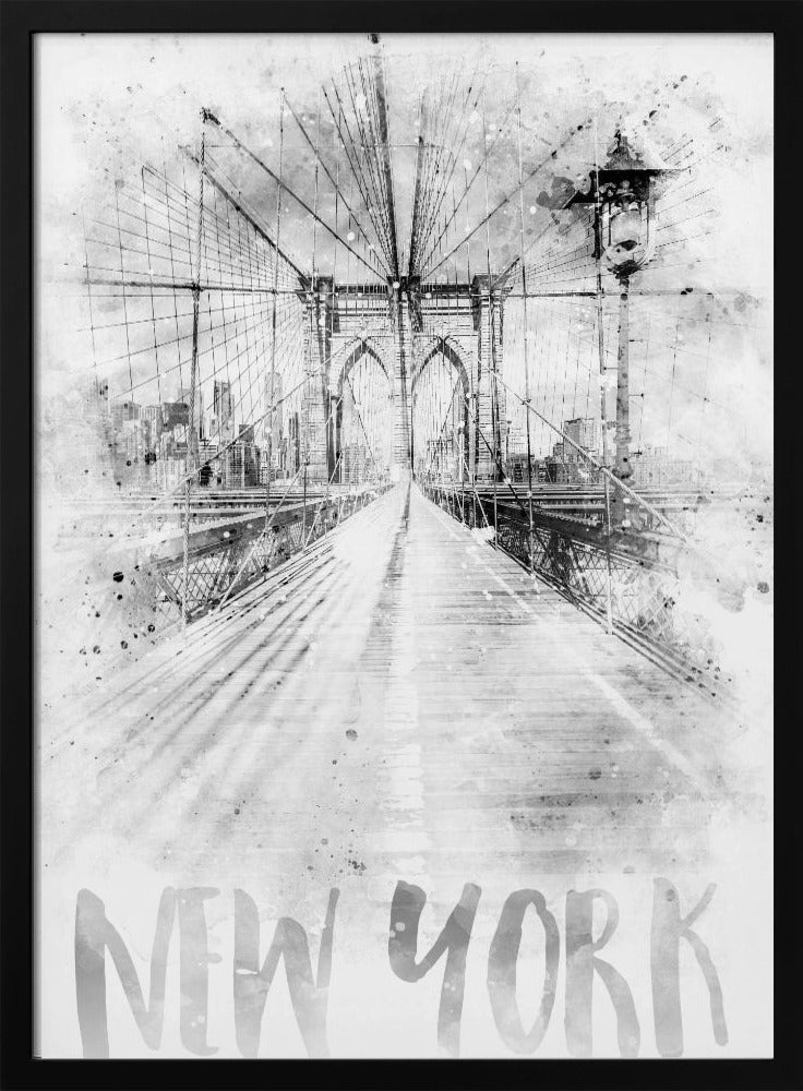 Monochrome Art NYC Brooklyn Bridge | watercolor Poster