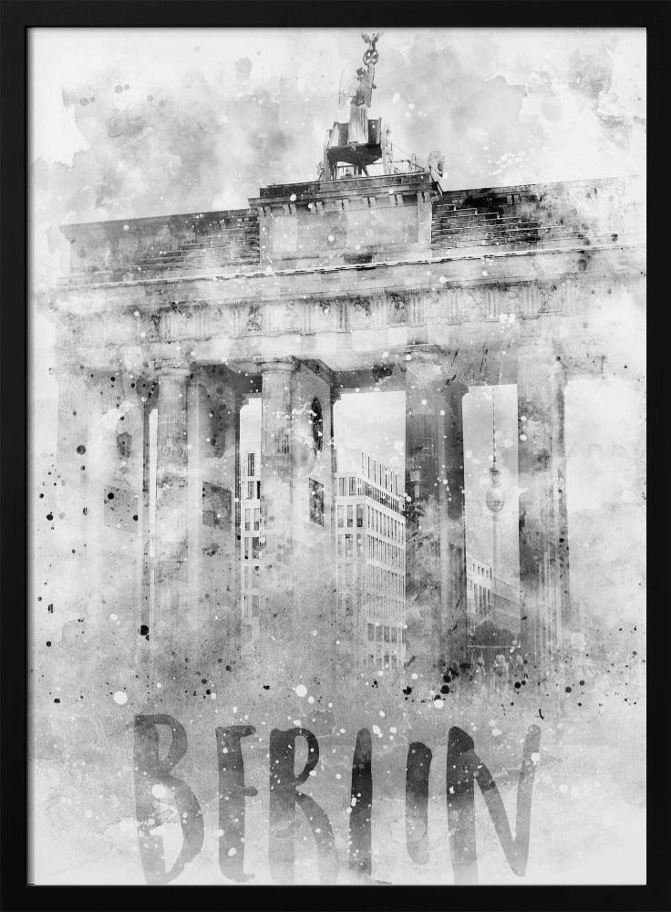 Monochrome Art BERLIN Brandenburg Gate | Watercolor Poster