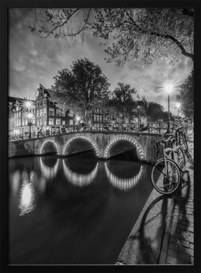 AMSTERDAM Idyllic nightscape from Keizersgracht - Monochrome Poster