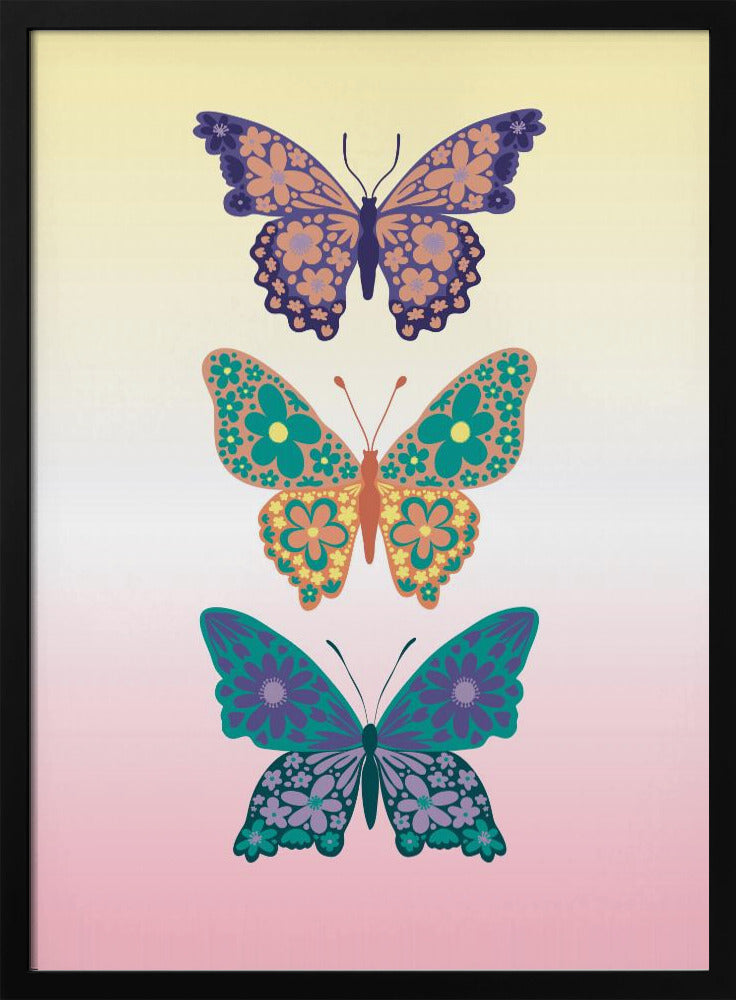 Colorful floral butterflies I Poster