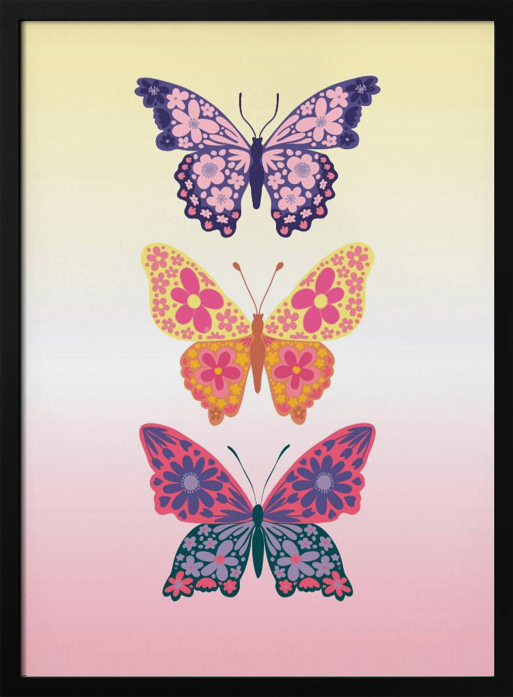 Colorful floral butterflies II Poster