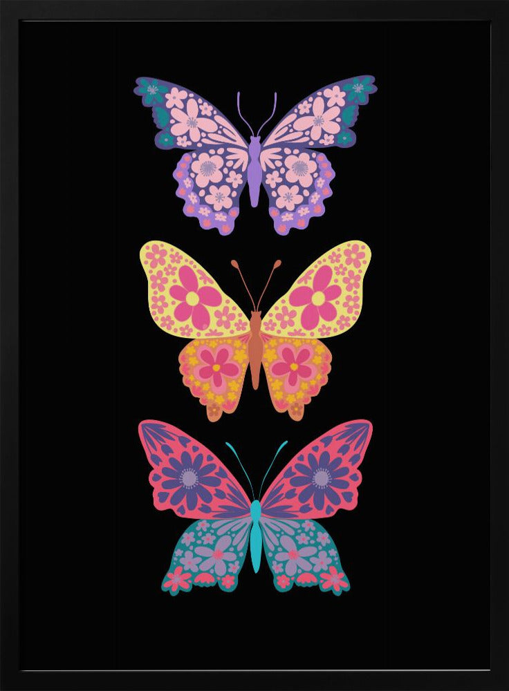 Colorful floral butterflies III Poster