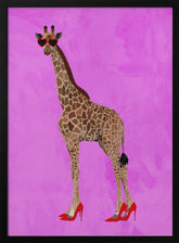 Giraffe wearing heels and heart glasses pink Poster