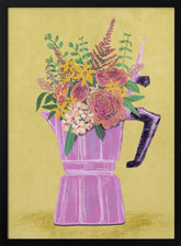 Espresso Maker with Flowers Poster