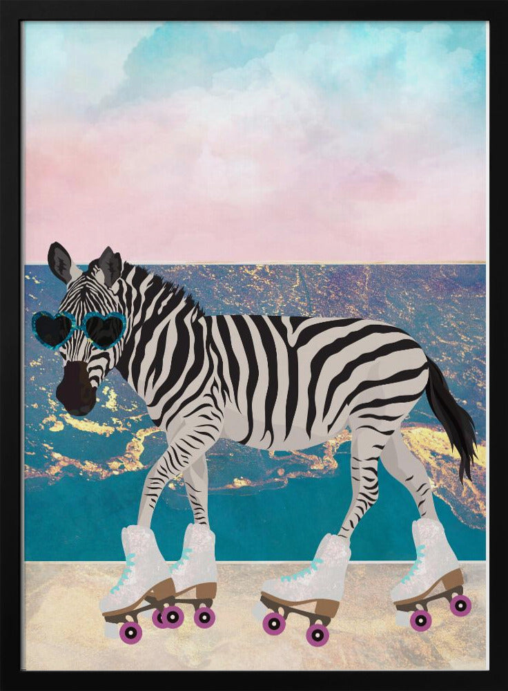 Zebra On Holiday Rollerksating Poster