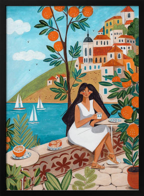 Travel poster woman in Mediterranean coast Poster