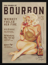 Bourbon Wall Art. Sexy Vintage Pin Up Girl Drinking Whiskey Poster