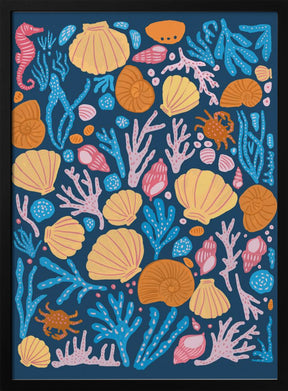 Sea Critters Color On Blue Poster