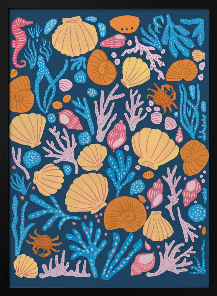 Sea Critters Color On Blue Poster