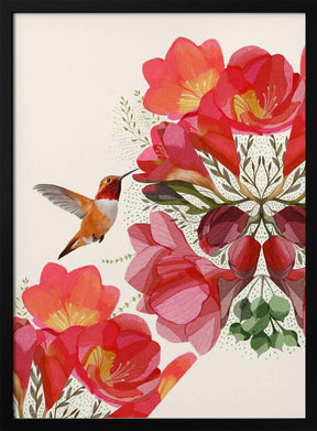 Hummingbird and Flowers Poster