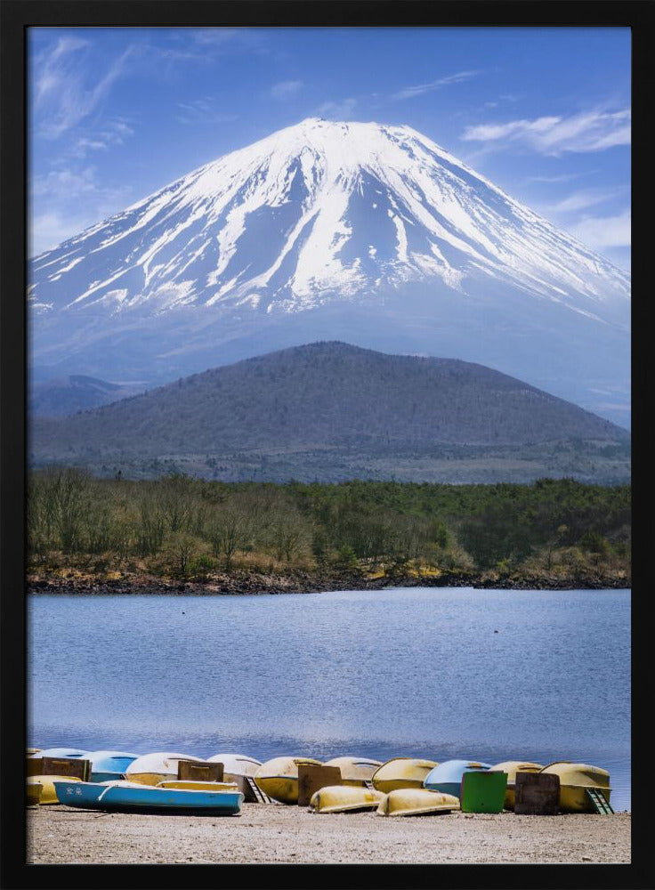 Picturesque Lake Shoji with striking Mount Fuji Poster