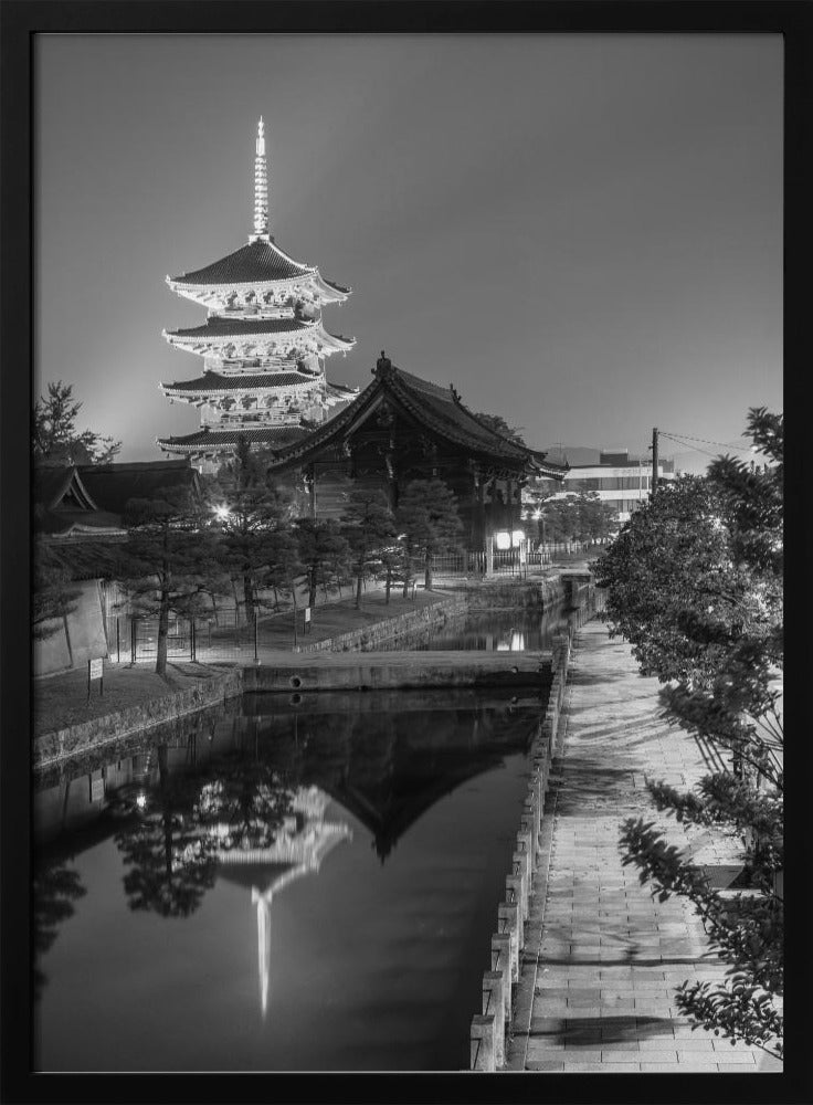 Charming impression of To-ji in the evening - monochrome Poster