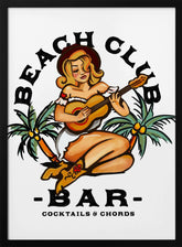 Beach Club Bar. Sailor Jerry Style Pin-up Girl Playing Guitar Poster